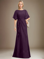A-line Scoop Floor-Length Chiffon Mother of the Bride Dress With Cascading Ruffles Beading Sequins
