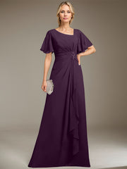 A-line Asymmetrical Floor-Length Chiffon Mother of the Bride Dress With Pleated Beading Sequins