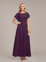 A-line Scoop Ankle-Length Lace Chiffon Mother of the Bride Dress With Sequins