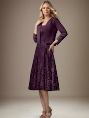 A-line V-Neck Knee-Length Chiffon Lace Mother of the Bride Dress With Beading Sequins