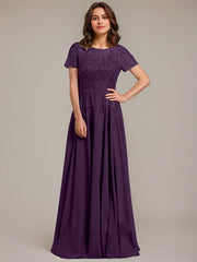 A-line Scoop Illusion Floor-Length Lace Chiffon Mother of the Bride Dress With Sequins