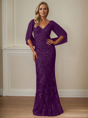 Sheath V-Neck Floor-Length Tulle Mother of the Bride Dress