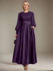 A-line Scoop Ankle-Length Lace Satin Chiffon Mother of the Bride Dress With Sequins