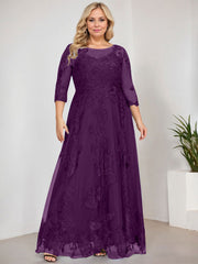 A-line Scoop Illusion Floor-Length Tulle Lace Mother of the Bride Dress With Sequins