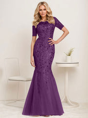 Floral Sequin Print Maxi Long Fishtail Tulle Mother Of The Bride Dresses