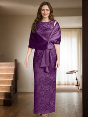 Sheath/Column Scoop Neck Floor-Length Lace/Silk Like Satin Mother Of The Bride Dresses