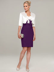 Sheath/Column V-Neck Knee-Length Satin Mother of the Bride Dress With Jacket Appliqued