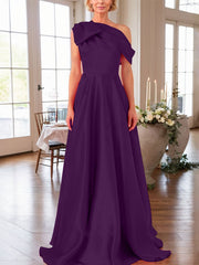A-Line One-Shoulder Sleeveless Satin Mother Of The Bride Dresses With Bow