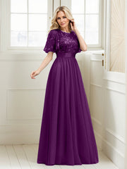 A-Line Short Sleeve Embroidery Mother Of The Bride Dress