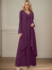 Elegant V-Neck Long Sleeves Floor-Length Mother Of The Bride Dresses WithWrap