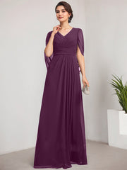 A-line V-Neck Floor-Length Chiffon Mother of the Bride Dress With Pleated