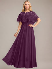 A-line Scoop Illusion Floor-Length Lace Chiffon Mother of the Bride Dress With Sequins