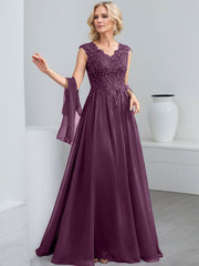 A-Line V-Neck Sleeveless Chiffon Mother Of The Bride Dresses With Lace
