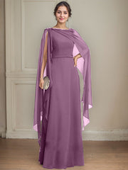 A-line Scoop Floor-Length Chiffon Mother of the Bride Dress With Bow Pleated