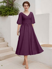 A-Line V-Neck 1/2 Sleeves Chiffon Mother Of The Bride Dresses With Lace