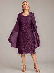 A-line Scoop Knee-Length Lace Mother of the Bride Dress With Sequins