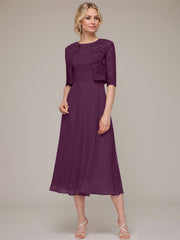 A-line/Princess Scoop Tea-Length Chiffon Mother of the Bride Dress With Lace Jacket