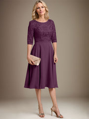 A-line Scoop Knee-Length Lace Chiffon Mother of the Bride Dress