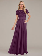 A-Line Scoop Floor-Length Chiffon Mother of the Bride Dress