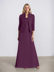 Sheath/Column Square Neck Floor-Length Chiffon Mother of the Bride Dress