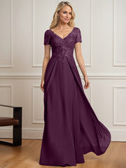 A-line V-Neck Floor-Length Chiffon Lace Mother of the Bride Dress