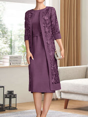 Sheath/Column Scoop Knee-Length Chiffon Mother of the Bride Dress With Pleated Sequins