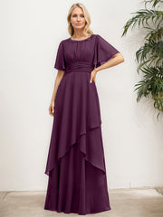 A-line Scoop Floor-Length Chiffon Mother of the Bride Dress With Pleated Sequins Beading