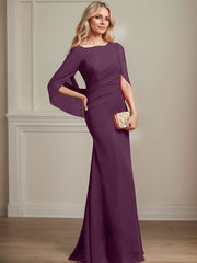 Trumpet/Mermaid Boat Neck Floor-Length Chiffon Mother of the Bride Dress With Pleated