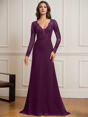 Sheath/Column V-Neck Detachable Sweep Train Lace Tulle Chiffon Mother of the Bride Dress With Sequins