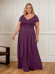 A-Line V-Neck Lace Chiffon Mother of the Bride Dress