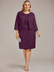 Sheath/Column Scoop Knee-Length Chiffon Lace Mother of the Bride Dress With Beading