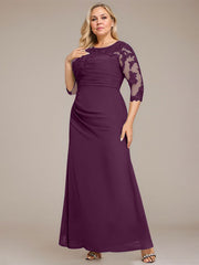 A-line Scoop Floor-Length Chiffon Lace Mother of the Bride Dress With Sequins Beading Pleated