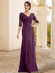 Sheath/Column V-Neck Chiffon Mother Of The Bride Dresses With Appliques Lace