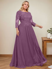 A-line Scoop Floor-Length Lace Chiffon Mother of the Bride Dress With Sequins