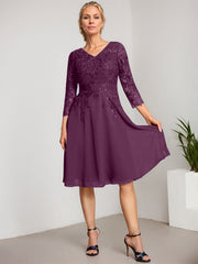 A-line V-Neck Knee-Length Lace Chiffon Mother of the Bride Dress With Sequins