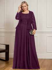 A-line Square Floor-Length Lace Chiffon Mother of the Bride Dress With Sequins