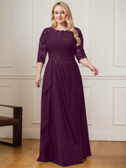 A-line Scoop Floor-Length Lace Chiffon Mother of the Bride Dress With Cascading Ruffles Sequins