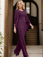 Jumpsuit/Pantsuit Scoop Neck Chiffon Mother Of The Bride Dresses With Lace