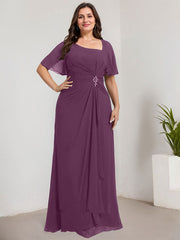 A-line Asymmetrical Floor-Length Chiffon Mother of the Bride Dress With Pleated Sequins Beading