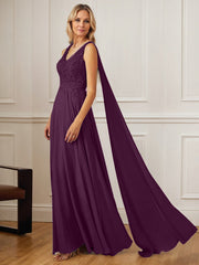 A-Line V-Neck Floor-Length Chiffon Mother of the Bride Dress