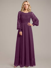 A-line Scoop Illusion Floor-Length Lace Chiffon Mother of the Bride Dress