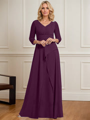 A-line V-Neck Floor-Length Chiffon Mother of the Bride Dress With Pleated Beading