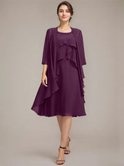 A-line Scoop Knee-Length Chiffon Mother of the Bride Dress With Beading