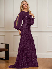 Trumpet/Mermaid Boat Neck Illusion Sweep Train Chiffon Sequin Evening Dress