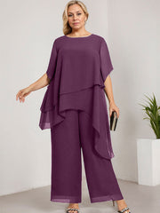 Separates Jumpsuit/Pantsuit Scoop Ankle-Length Chiffon Mother of the Bride Dress