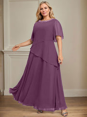 A-line Scoop Ankle-Length Chiffon Mother of the Bride Dress With Beading
