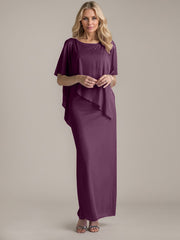 Sheath Scoop Floor-Length Beaded Mother of the Bride Dress