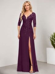 Sheath/Column V-Neck Floor-Length Lace Chiffon Mother of the Bride Dress With Sequins
