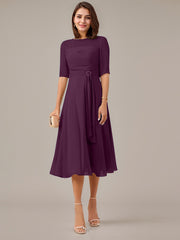 A-Line Boat-neck Pleated Chiffon Mother of the Bride Dress