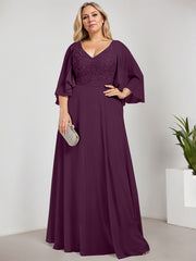 A-line V-Neck Floor-Length Chiffon Lace Mother of the Bride Dress With Sequins Beading